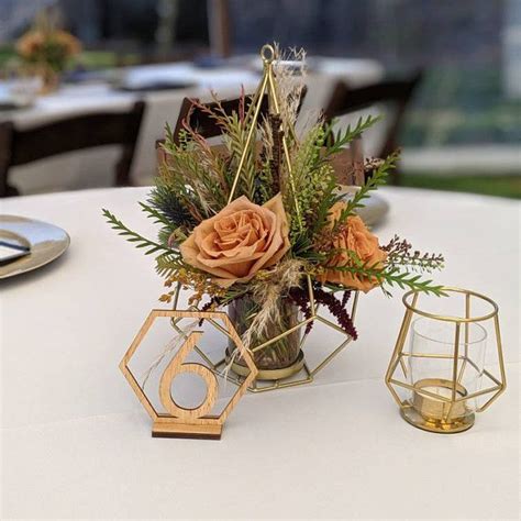 Gold Geometric Centerpieces 105 Tall Wire Prism Wedding Table Decor