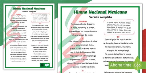 Free Himno Nacional Mexicano Completo Letra Imprimible