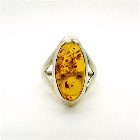 Genuine Baltic Amber And Sterling Silver Ring Size 10 20 Mm Modernist