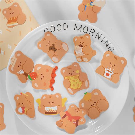 A Pack Of 40 Pcs Cute Bear Sticker Korean Cartoon Bear Cub Decoration