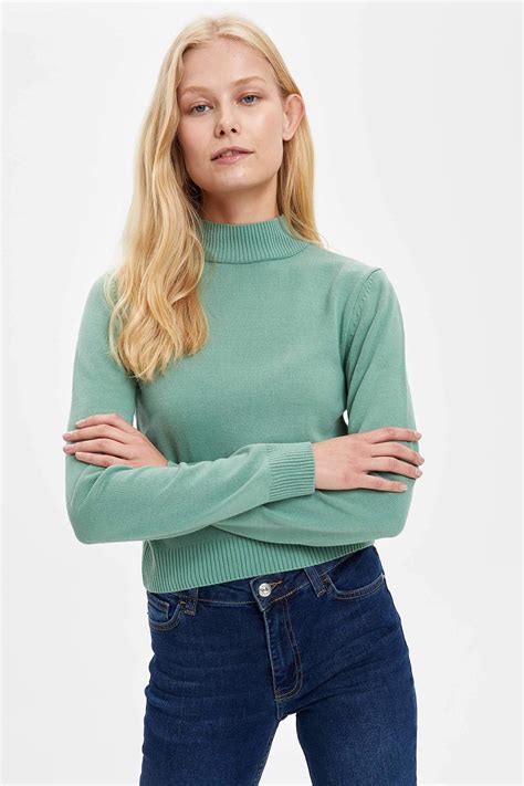 Green WOMAN Slim Fit Half Turtle Neck Tricot Pullover 1489111 DeFacto