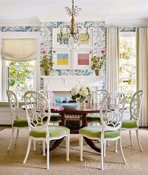 Nashville Home With Pretty Color And Pattern Green Dining Room