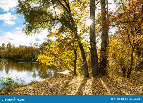 Beautiful Autumn Landscape View From The River Bank Of The Siverskyi
