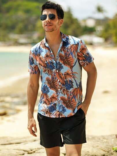 Chemise hawaïenne à imprimé tropical Tenue décontractée homme