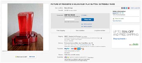 A Photo Of Pewdiepies Ruby Play Button Is Selling For