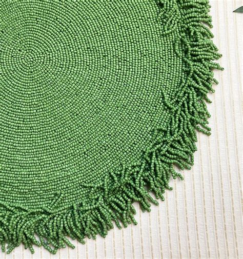 Luxury Beaded Placemat Beaded Tablemat 15 Inch Green Bead Etsy