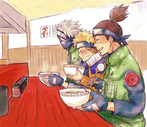 Hehe Iruka Kakashi And Naruto Eating Ramen Kakashi Seems To Be