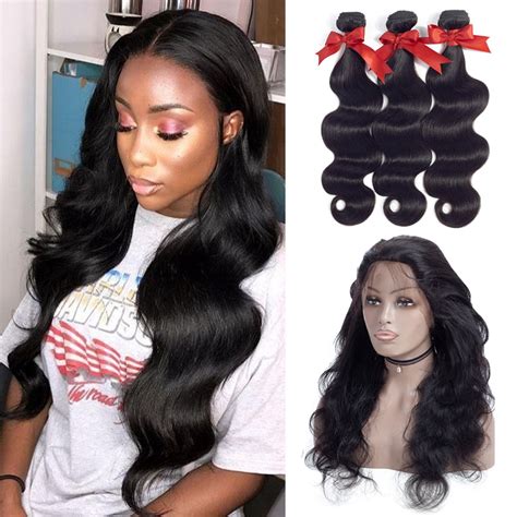 360 Lace Frontal Closure With 3 Bundles Non Remy Brazilian Body Wave ...