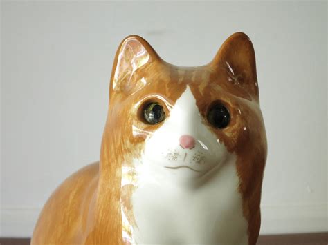 Vintage Ceramic Tabby Cat With Glass Eyes Hand Painted S Etsy