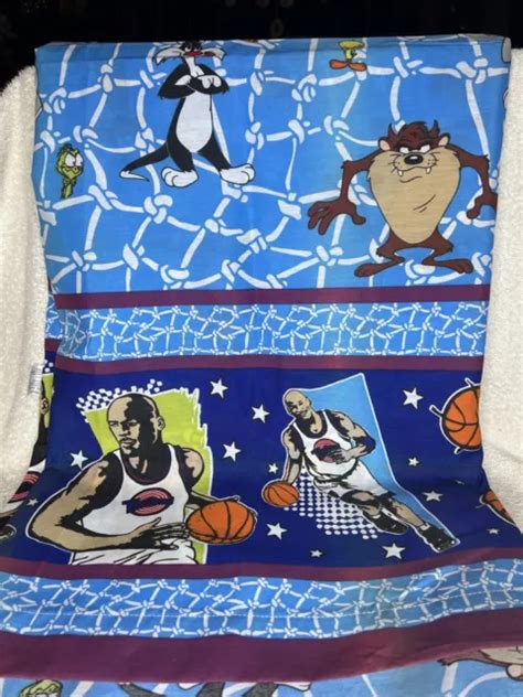 Vintage Looney Tunes Space Jam Twin Flat Sheet Fabric 1996 Warner Bros