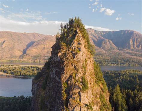 Aerial View Of Rock With River Background In Sunrise The Slopes With