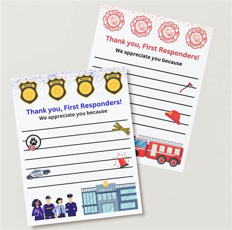 First Responder Thank You Notes Instant Download And Print Etsy