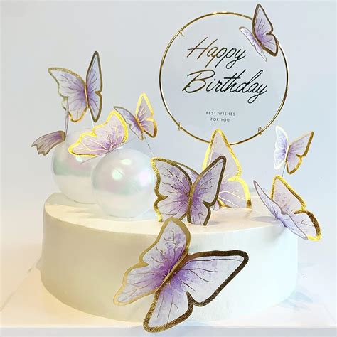Buy Pieces Purple Gold Butterfly Cake Toppers Happy Birthday Metal