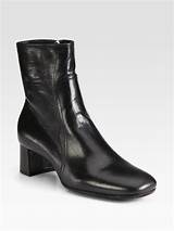Black Leather Block Heel Ankle Boots Pictures