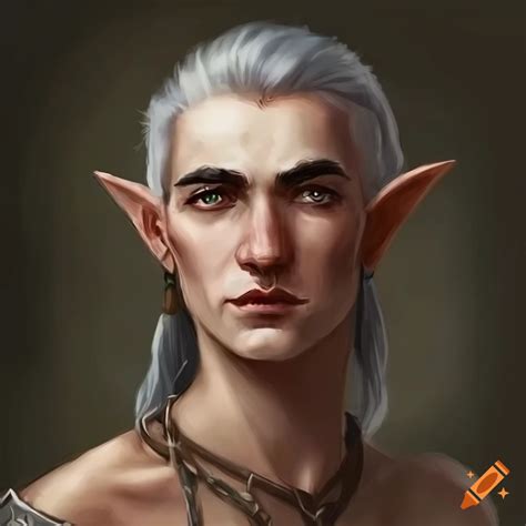 Portrait Of A Half Elf Man With Grey Hair On Craiyon