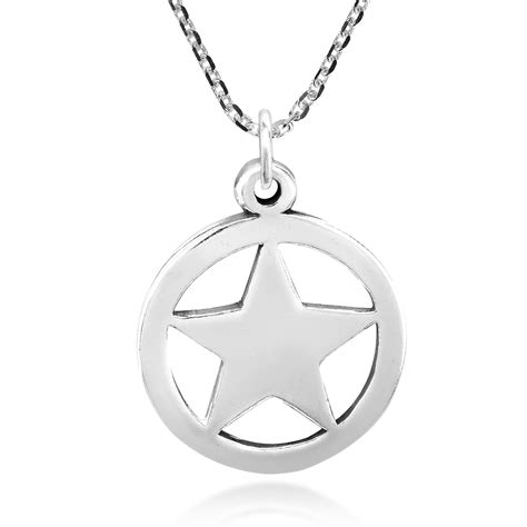 Classic Star In A Circle Sterling Silver Pendant Necklace Ebay