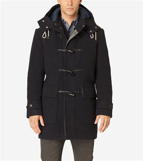 Mens Boiled Wool Toggle Duffle Coat In Navy Cole Haan