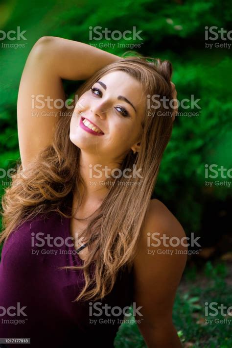 Young Beautiful Plus Size Model Outdoors Xxl Woman On Nature Stock