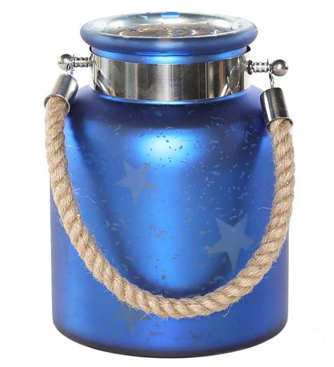 Large Wireless Mercury Glass Star Jar Light Blue Wind And Weather