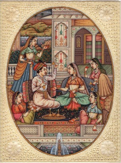 Mughal Indian Miniature Art Handmade Watercolor Mogul Period Harem Folk