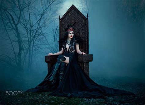 Dark Queen Dark Queen Sits On A Throne Background Gothic Forest And Fog Dark Evil Dark