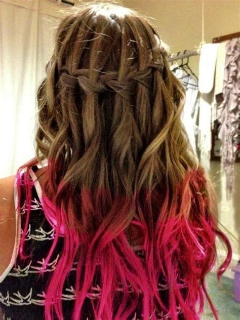 Waterfall Braid Pink Tips Hairstyles How To