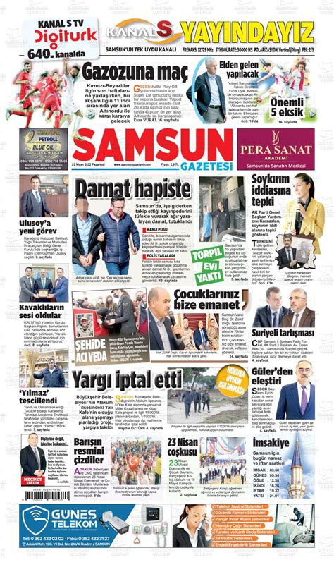 25 Nisan 2022 tarihli Samsun Gazete Manşetleri