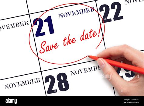 21st day of November. Hand drawing red line and writing the text Save