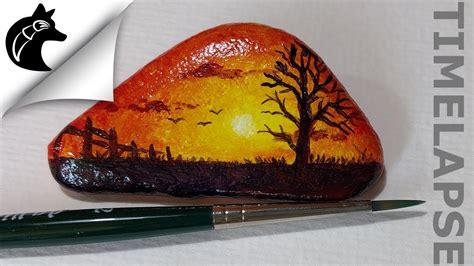 How To Paint A Sunset On A Rock Rockpainting Timelapse Youtube