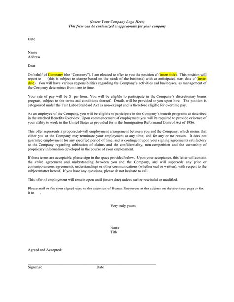 Contingent Offer Letter Template
