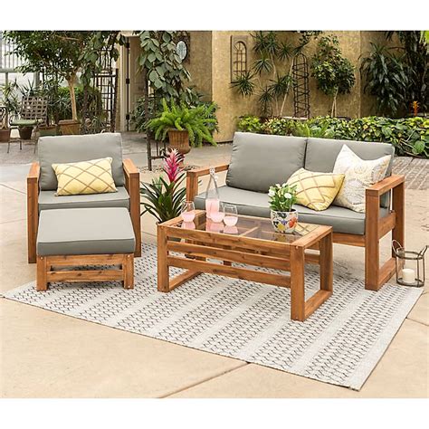 Forest Gate Otto 4 Piece Acacia Wood Patio Chat Set In Brown Bed Bath