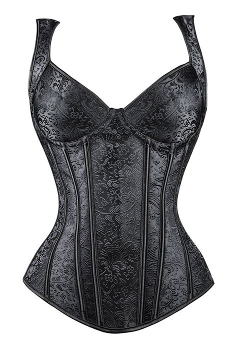 Miss Moly Womens Gothic Jacquard Shoulder Straps Tank Overbust Corset