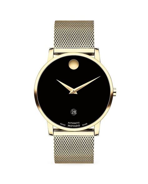 Movado Museum Yellow Gold Pvd Finished Stainless Steel Bracelet Watch