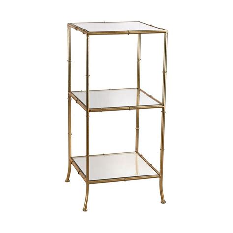 Sterling Metal And Glass Shelving Unit Gold And Mirrored Glass