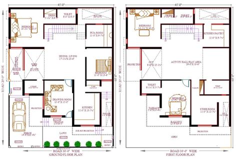 Joint House 4 Bhk Layout Plan With Furniture Cad Drawing Dwg File