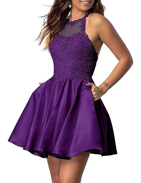 Womans Short Homecoming Dresses For Juniors Lace Halter Neckline With
