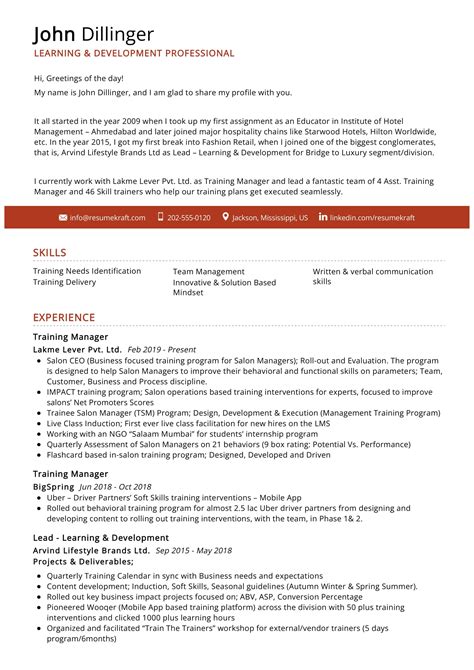 Learning Development Professional Resume In Resumekraft