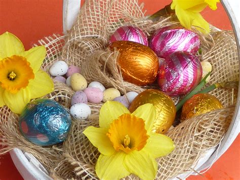 Colorful Easter Egg And Daffodil On Hessian Creative Commons Stock Image