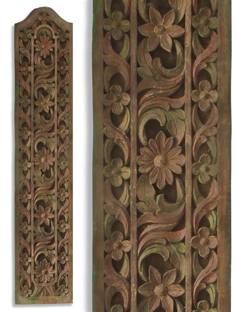 Matched Pair Of Vintage Javanese Hand Carved Frangipani Decorative Wall