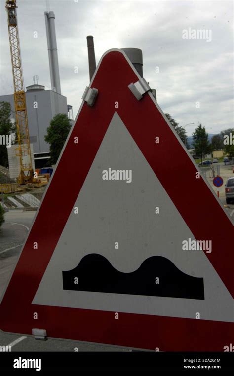 Attention Street Bumps Ahead Road Sign Red Triangle Industrial Site