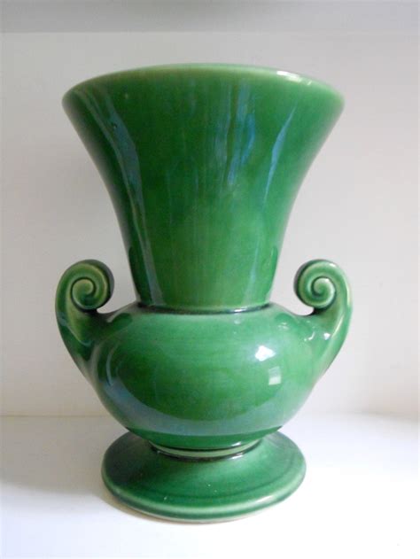 1940s Mccoy Vase Dark Green Glaze 8 Inches Tall Etsy Green Pottery