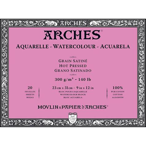 Arches Watercolor Paper Block 140 Lb Hot Press 9x12 United Art