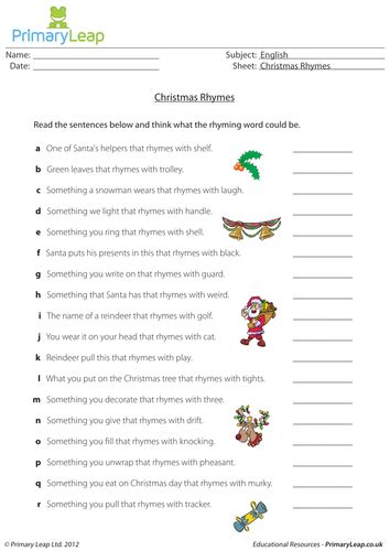 Do you like learning about new things in english? Christmas Rhymes for KS2. This Christmas worksheet asks ...
