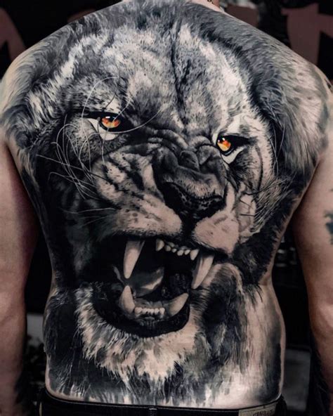 Lion Portrait Full Back Tattoo