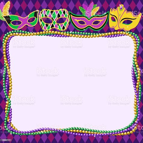 Mardi Gras Masks Beads Border Stock Illustration - Download Image Now ...