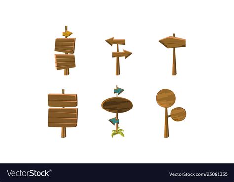 Flat Set Of Wooden Arrows And Signboards Vector Image