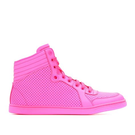Lyst Gucci Hightop Neon Leather Sneakers In Pink