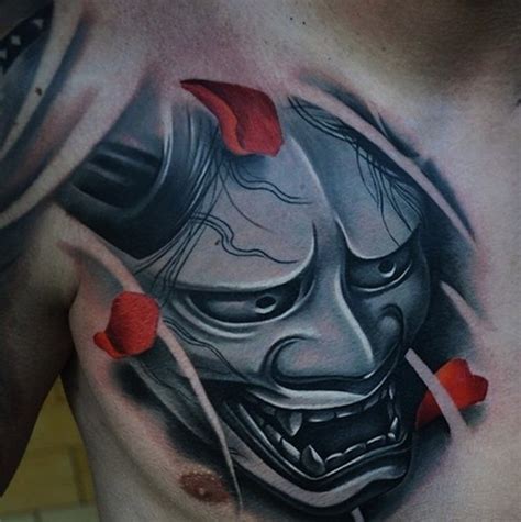 However, some people choose to add some other symbolism or images with the hannya mask tattoo to either reinforce the symbolism or change it slightly. 63 Classic Mask Tattoos On Chest