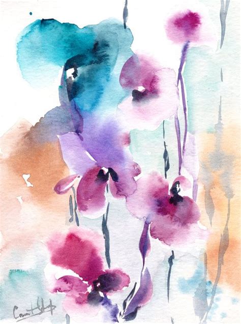 Abstract Flowers Original Watercolor Painting Abstract Modern