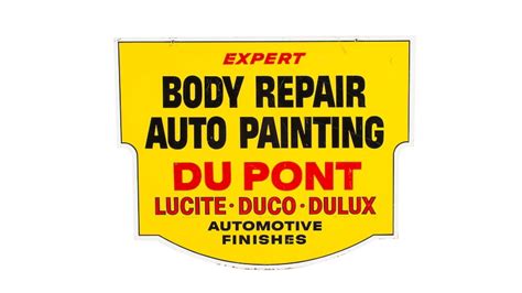 Vintage 1950s 60s Dupont Auto Painting Die Cut Tin Sign 28x36 J220